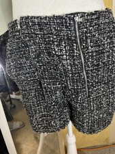 Szorty ekspresowe metaliczne tweedowe srebrne czarne podwójne zamki błyskawiczne podszewka impreza świąteczna 14