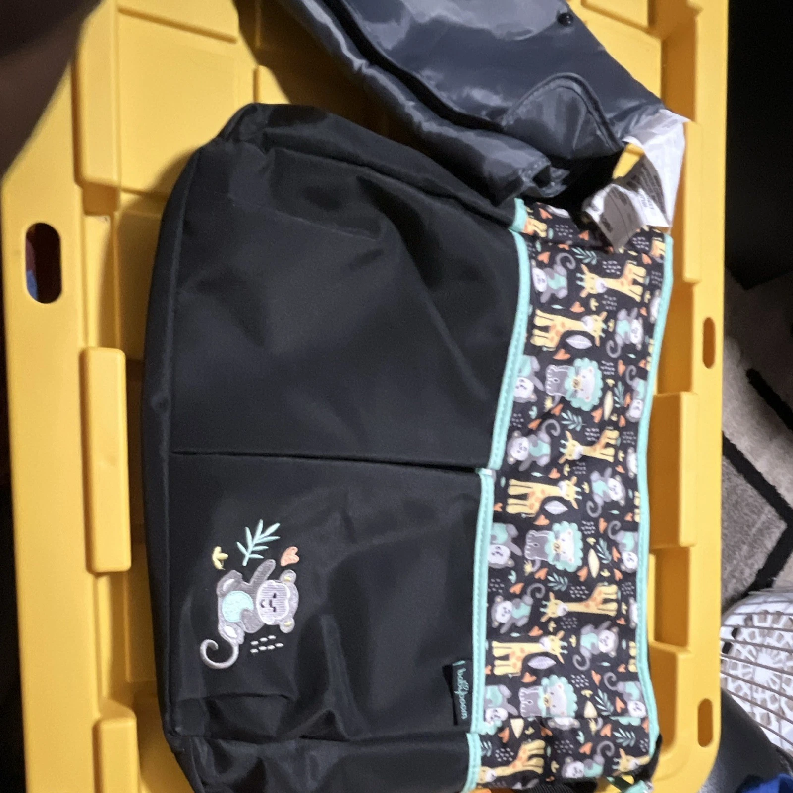 My Baby Boom Black Jungle Animal Print Diaper Bag w/ Changing Pad, Zip Strap