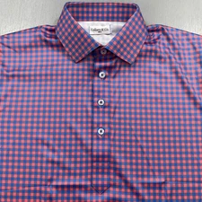 Collars & Co Polo Shirt Mens Small Tribeca Gingham Check Semi Spread Red Blue