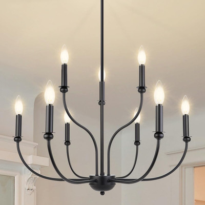 Rustic 9-Light Black Chandelier for Dining Room, Kitchen, Living Room, UL Listed