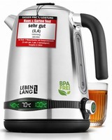 Lebenlang Wasserkocher Edelstahl - 1.7 Liters & 2200W I Mit Temperaturwahl