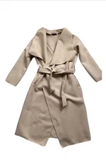 Italian Women Shawl Faux Suede Cape Belted waterfall long Trench Coat Small NWOT