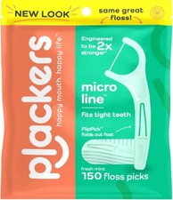 2 Packs Plackers Micro Line Dental Floss Picks, Fold-Out FlipPick, Mint 2x150