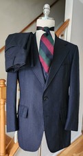 Vtg Hickey Freeman Suit Men Navy Pinstripe 100 Wool Sz 38/39 Pants 34X30