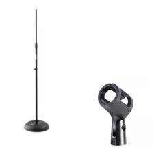 Round-Base Mic Stand Unbreakable Rubber Wireless Mic Clip Vocal Stage Bundle