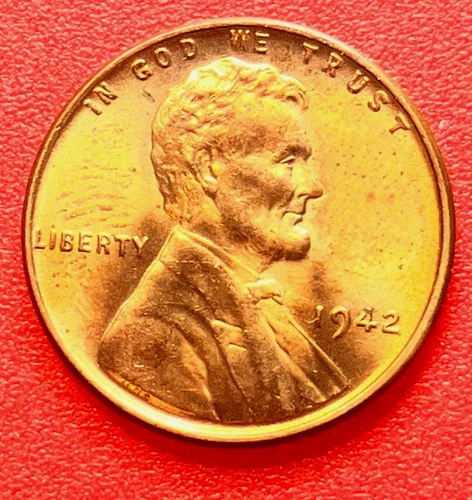 1942-P Lincoln Wheat Cent Penny GEM RED BU From an Original Bank Roll
