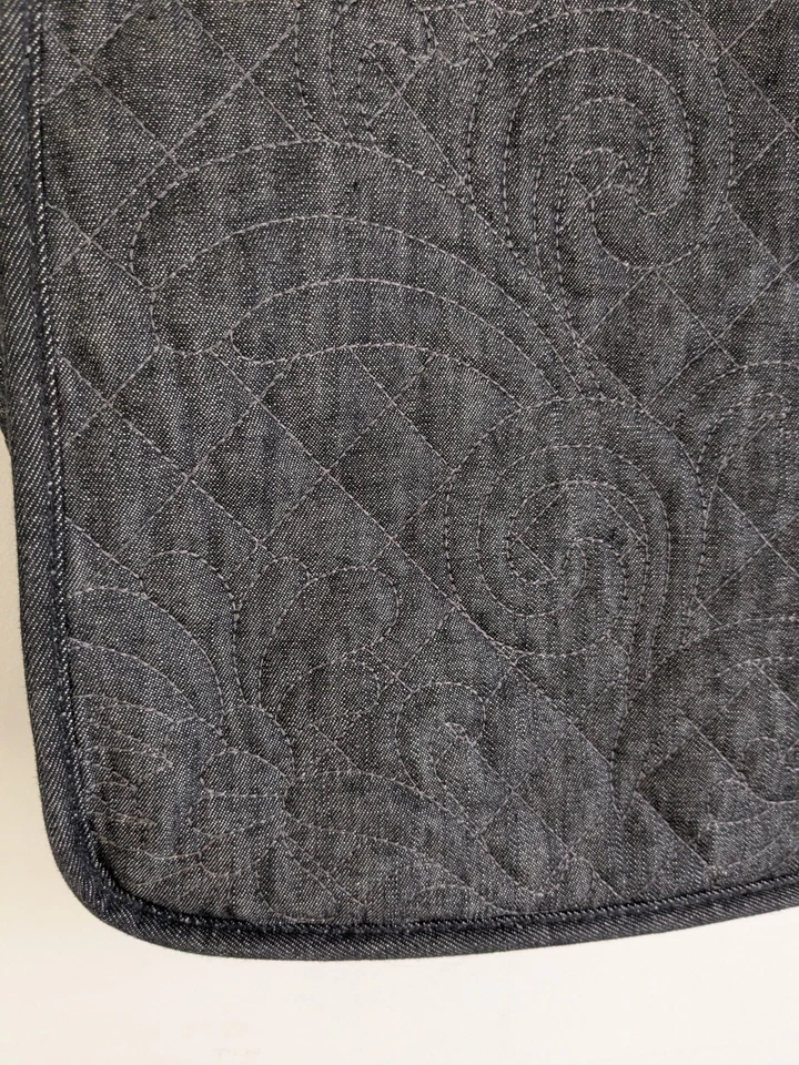 Chicos Black Denim Quilted Tote Bag Red Handles Shoulder Satchel Purse Carryall - Image 4 of 4