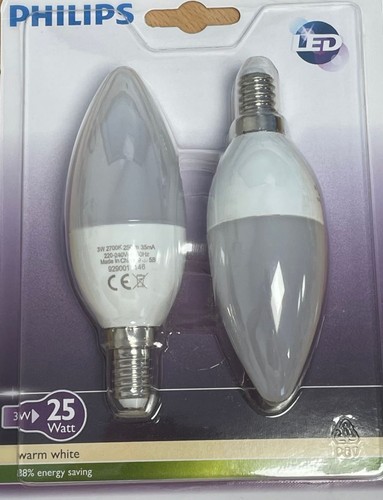 Pack Of 2 x Light Bulb Frosted 3w Filament LED Candle Non Dimmable 2700K E14 - Picture 2 of 2