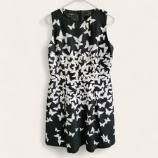 Talbots Pleated Butterfly Dress A Line Black White Womens 8P Sleeveless