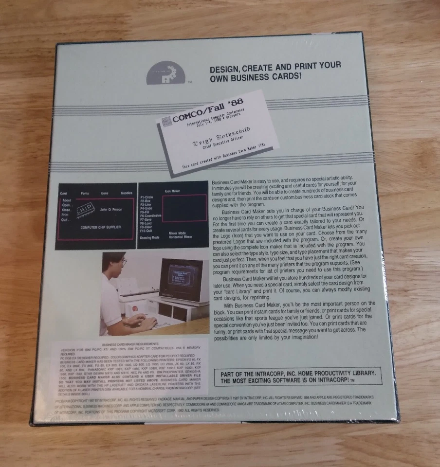 Vintage 1982 Intracorp Business Card Maker Software For IBM PC New Sealed - Image 2 of 4