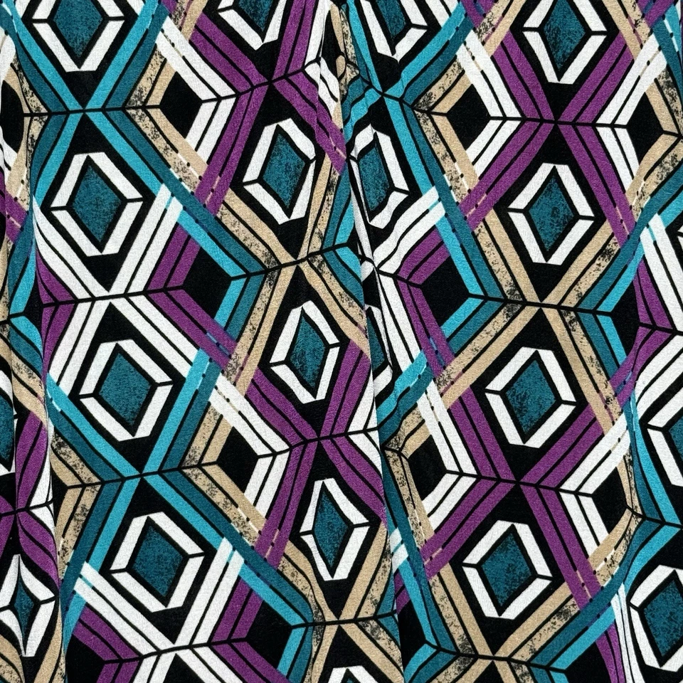 Camisa Top Jaclyn Smith XXL 2X Azul Teal Geométrica Manga Corta Cuello en V Elastizada Foto 2 de 4