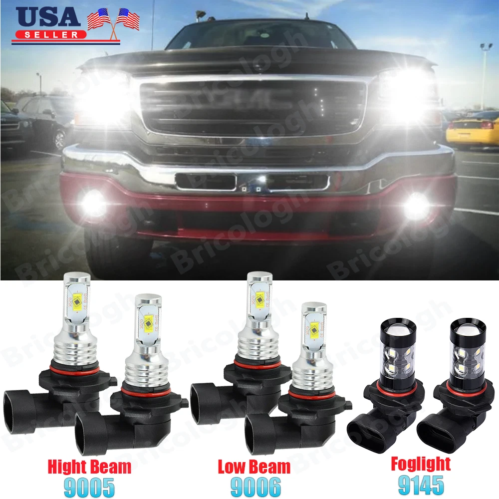 For GMC Sierra 1500 2500 HD 3500 2001-2006 Combo LED Headlight + Fog Light Bulbs
