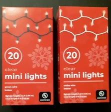 Home Rite-Aid 20 Ct. Clear Lights Indoors w/Green or White Wire 5ft 2 Variations