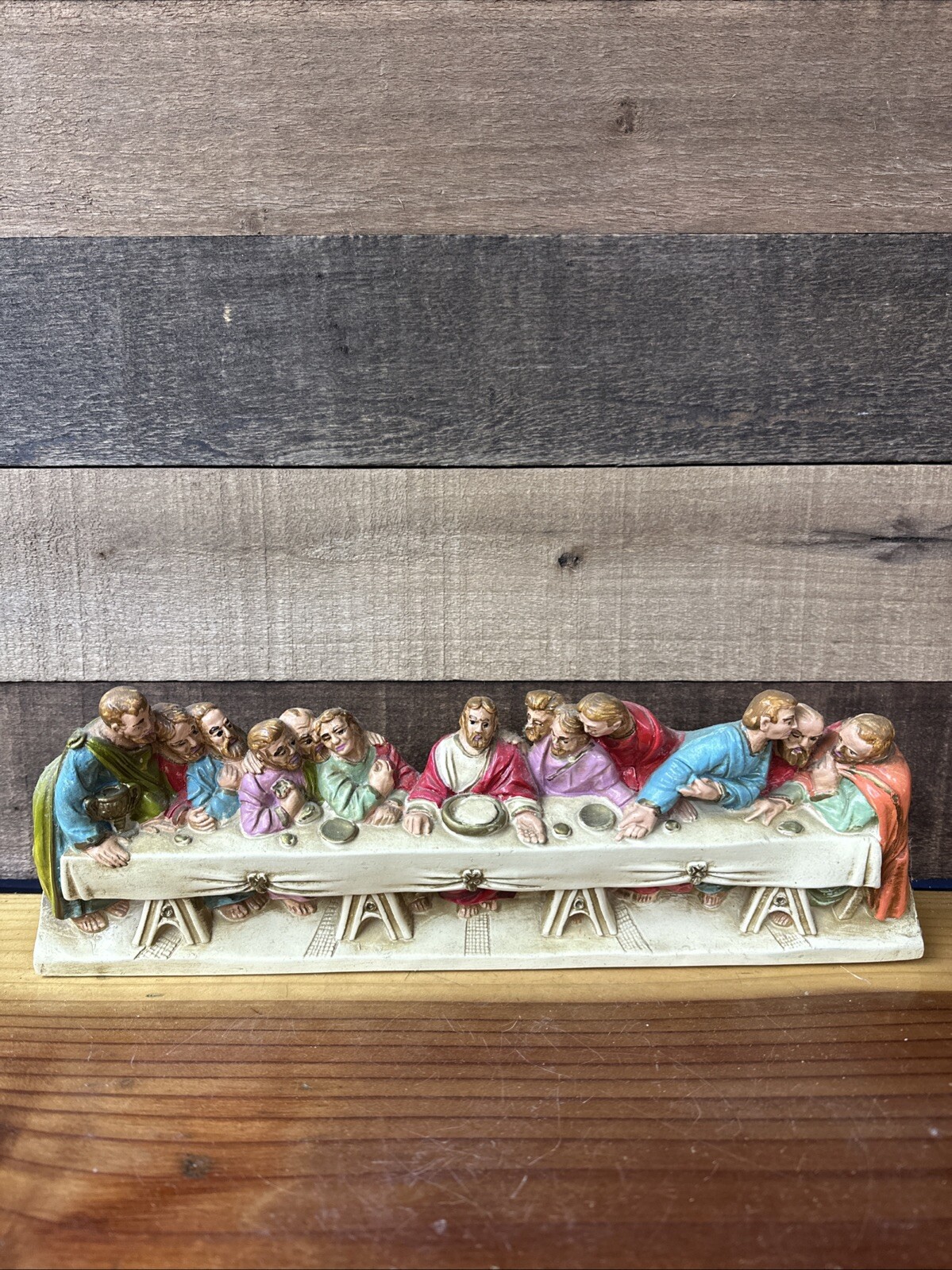 Vintage 3d Chalkware Last Supper Sculpture 14.5” Long 