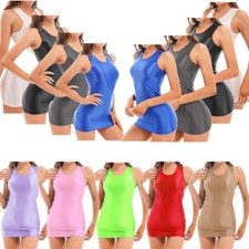 Women Glossy Sheer Bodycon Mini Dress Sexy Sleeveless Package Hip Night Clubwear
