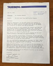 TANDBERG DEALER NOTIFICATION JUNE 1979: METAL TAPE MODIFICATION PROGRAM J01058
