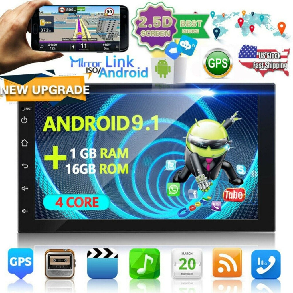 Autoradio Android 2 DIN 7'' GPS Bluetooth 9.1 Vetro Antigraffio