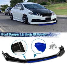 Front Bumper Lip Splitter Kit Black w/ Blue For 2014 15 9th Honda Civic Sedan SI