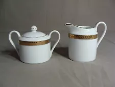 BLOCK Creamer & Sugar Bowl With Lid In The Manchester Gold Pattern, Indonesia