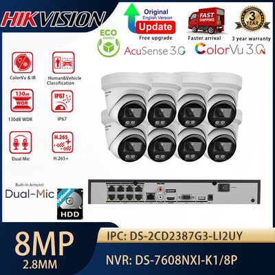Hikvision 12MP 8CH POE NVR+8MP ColorVu 3.0 Dual Light IP Camera CCTV System Lot