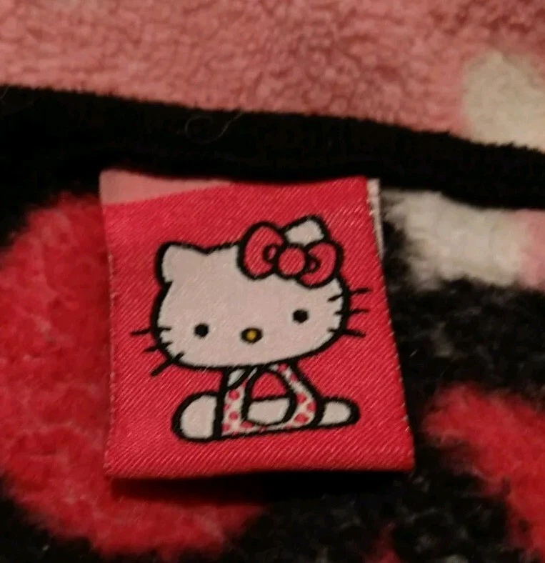 Hello Kitty Sanrio Pink Plush Blanket White Polka Dots Black Binding 84" X 61.5" - Image 3 of 4