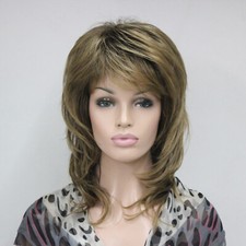 Fashion Fluffy Layered Slightly Curled Synthetic Women Wig Medium Brown Blonde
