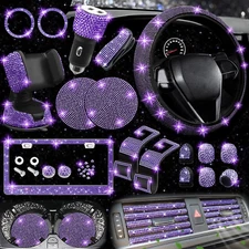 27 PCs Women's Car Accessories Set - Bling Steering Wheel Covers, License Plate