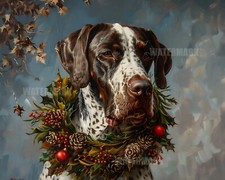 8x10 Matte Print German Shorthaired Pointer with Festive Wreath