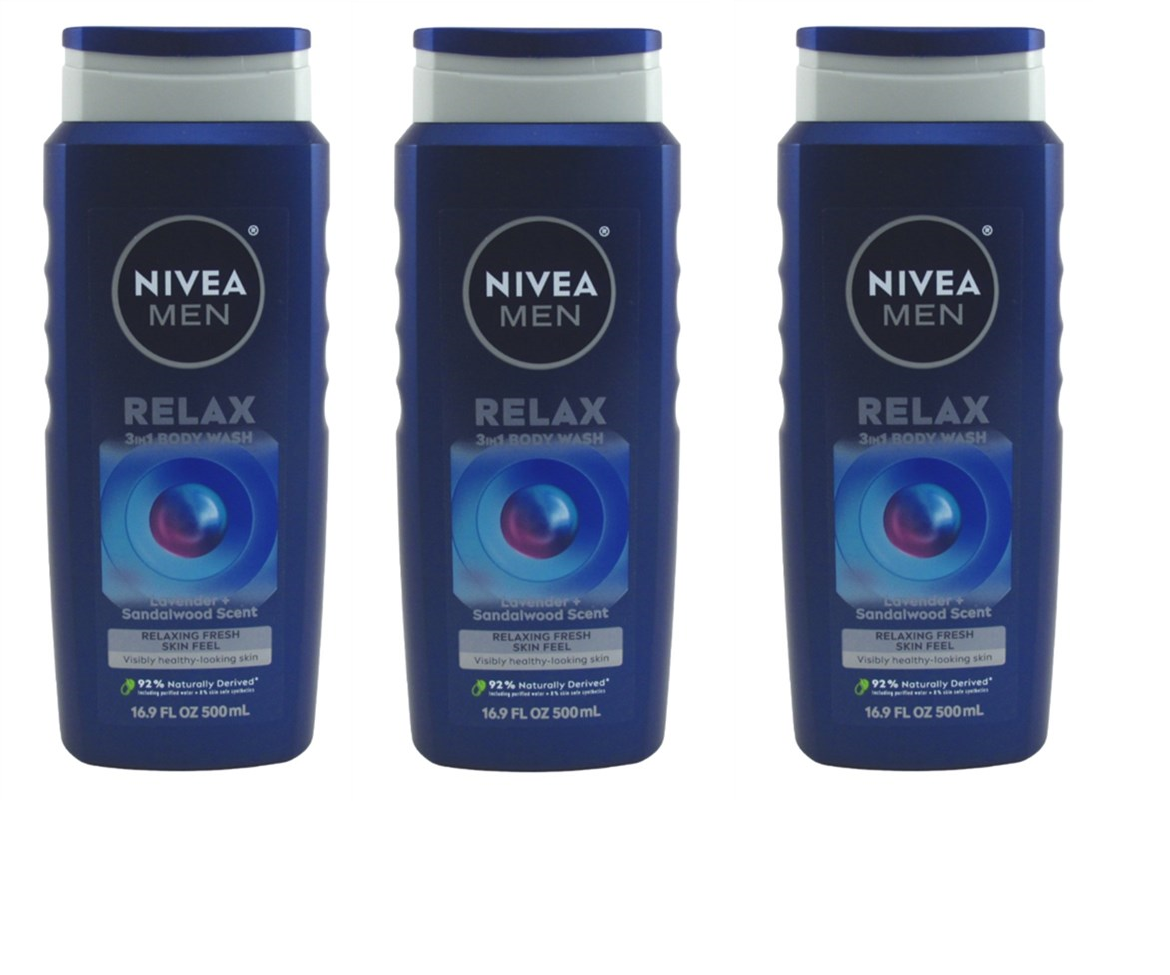 BL Nivea Men Body Wash 3-In-1 Lavender & Sandalwood 16.9oz each