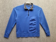 DKNY 1/4 Zip Pullover Sweater Adult M Blue Long Sleeve Embossed Logo