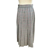 Talbots Worsted Wool Skirt Size 8 Petite Plaid Houndstooth Pleated Academia VTG