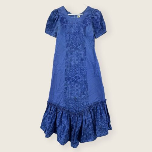 Vintage Almost Paradis hawaiianisches Muumu Damen kleines Kleid Maxi blau Blumenmuster - Bild 1 von 7