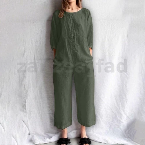 ZANZEA UK Womens Cotton Tracksuit Suit Sets Casual Loose Shirt Trousers Outfits - Picture 7 of 20