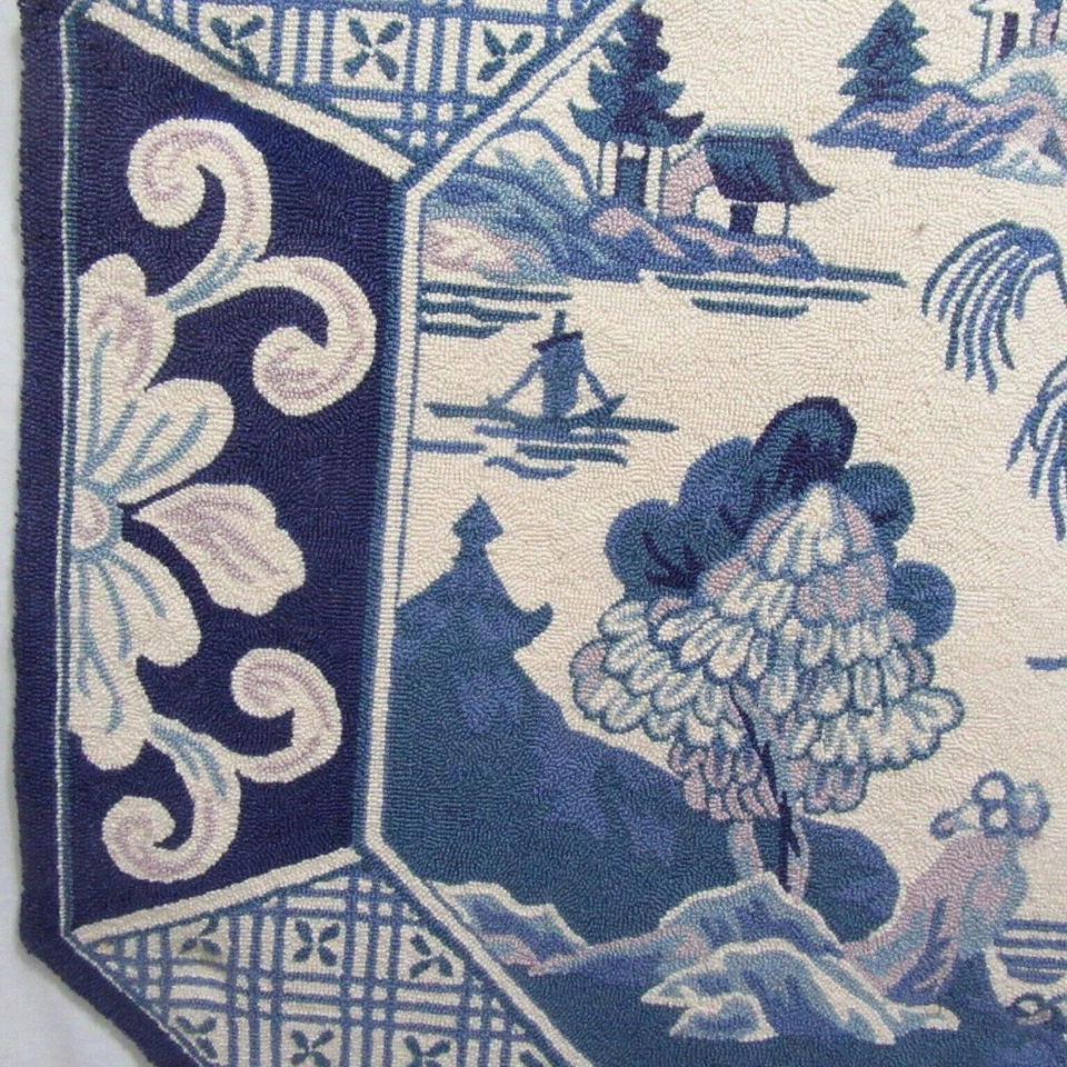 CAPEL Porcelain Chinese Blue Pagoda 4-Foot Octagon Wool Rug - Image 4 of 4