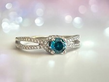 .33CT. Round Blue Diamond Split Shank Engagement Ring | 14K White Gold | .59TCW.