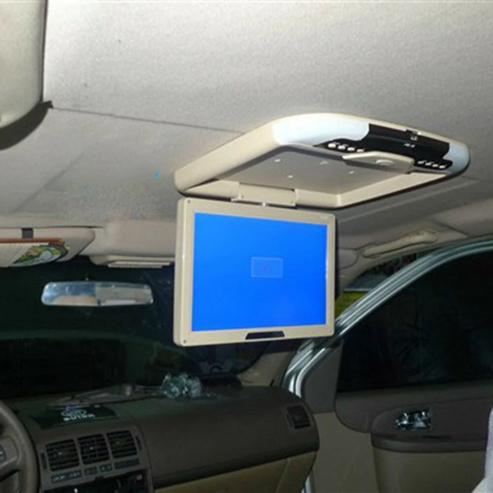 US 13'' Wide LCD TFT Car Ceiling Flip Down Monitor Auto Roof Mount TV Beige - Image 2 of 4