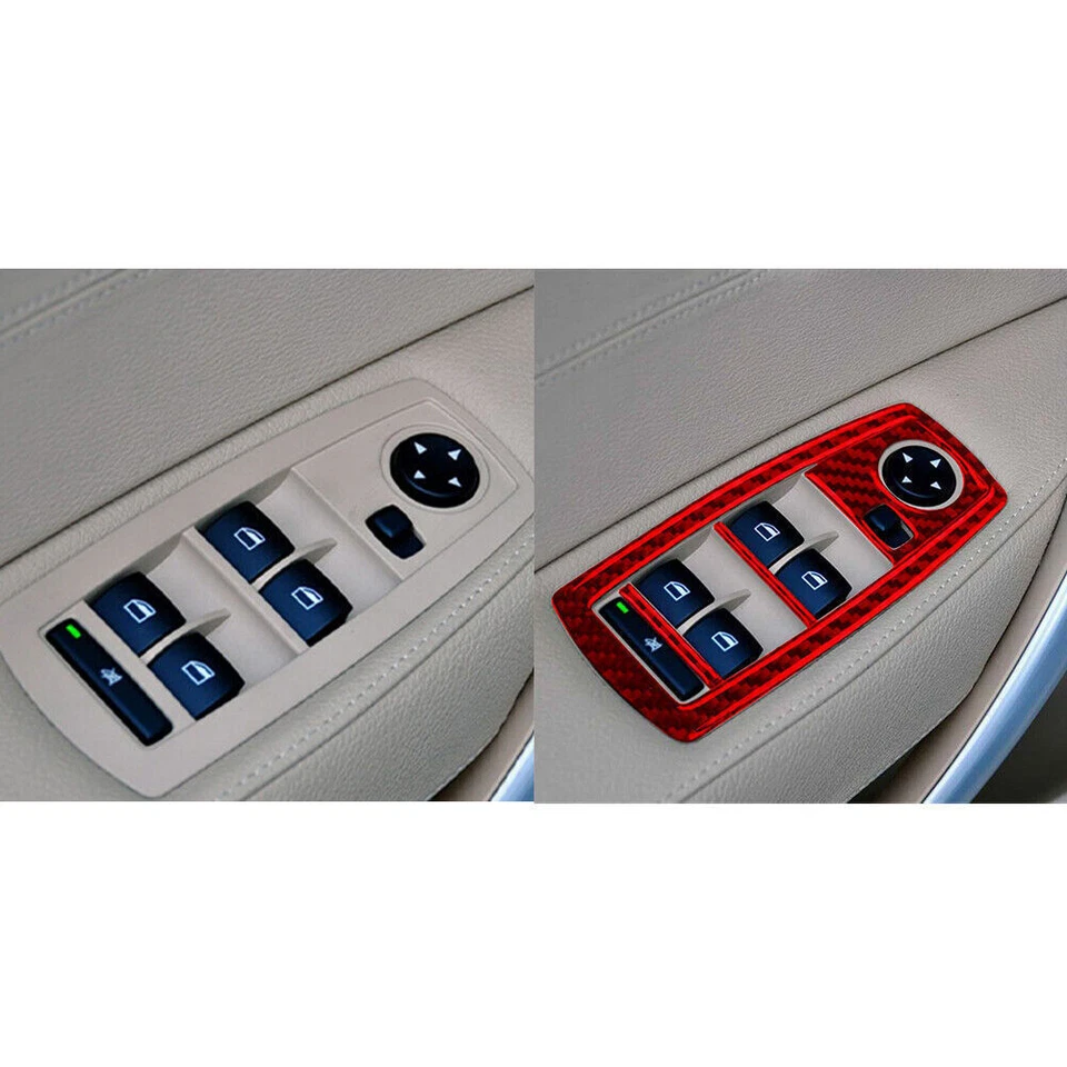 For BMW X3 2004-2010 Type A Red Carbon Fiber Window Switch Lift Panel Cover Trim — 第 3/4 张图片