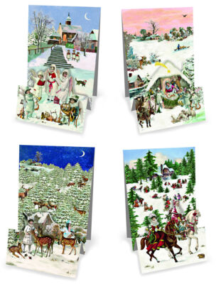 Weihnachten Panorama Klapp Pop Up Adventskalender Karten traditionelles deutsches Design