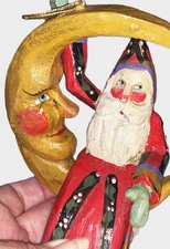 1989 House of Hatten Santa Swinging on the Moon OOAK Hand Painted 6.5" Vintage