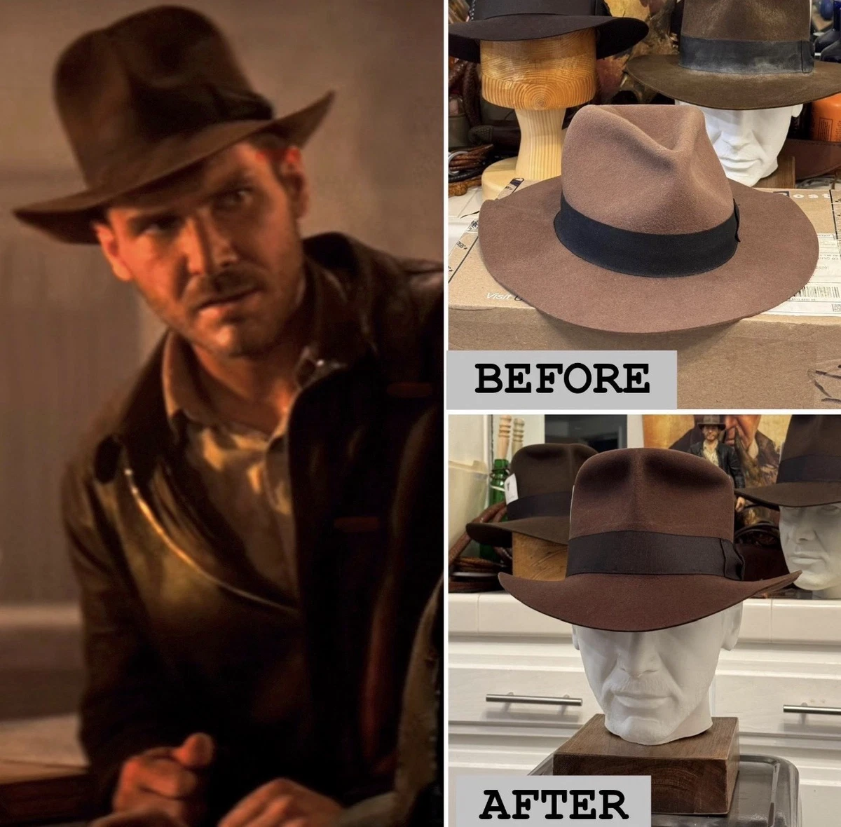 INDIANA JONES 劇中レプリカ ハット INDIANA JONES Hat Reblocking Bashing and Reshaping Service by F&G