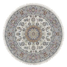 5'2"x5'2" Ivory Nain Medallion Design Wool & Silk Hand Knotted Round Rug 92012