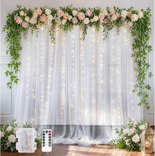 White 10X10Ft Tulle Backdrop Curtains with Lights String