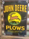 VINTAGE JOHN DEERE PORCELAIN SIGN OLD FARMING PLOW TRACTOR DEALER SALES SERVICE