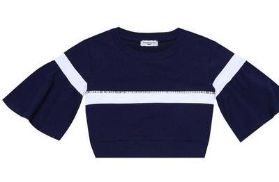 Monnalisa Cotton Blend jersey Sweatshirt In Navy Blue With Crystal Embellishment