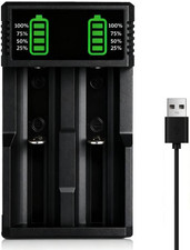 18650 Battery Charger, 2 Bay LCD Display Smart Fast Charging USB Universal Charg