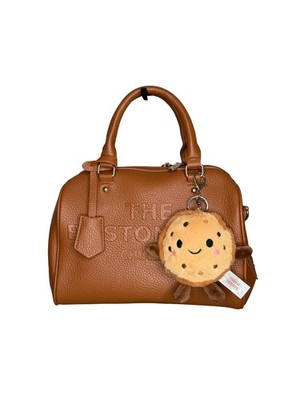 Chinllo Brown Faux Leather Satchel with Cookie Foodie Friends Charm