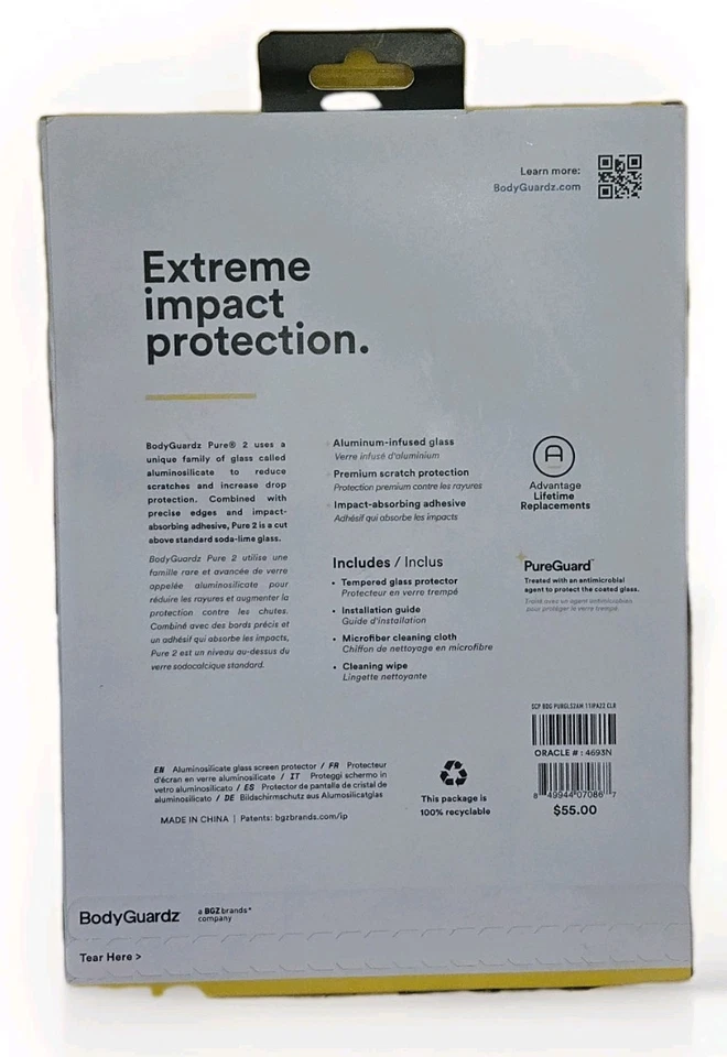 BodyGuardz Pure 2 Tempered Glass Screen Protector -iPad pro (2020-2022) 11-inch - Image 2 of 2