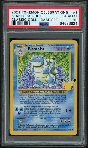 POKEMON BLASTOISE 2021 CELEBRATIONS CLASSIC COLLECTION BASE SET #2 HOLO PSA 10