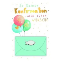 Konfirmation Geldkarte GlüCkwunschkarte Mit Umschlag Bunte Luftballons, Kreuz Re