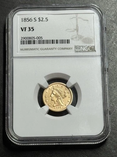 1856 S $2.50 Liberty Head Quarter Eagle VF++ $2.5 Gold Coin NGC VF35 (Slab1350)